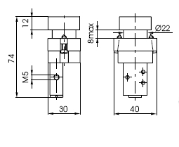 M5 3/2 Push Button Valve Dimensions